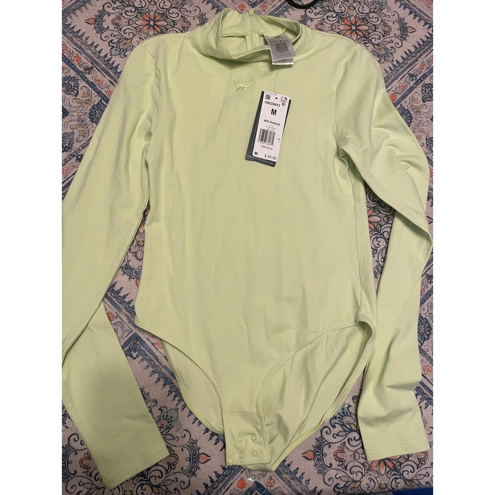 Reebok Womens Long Sleeve Mock Neck Bodysuit Lime Green 100228511 Size M NWT